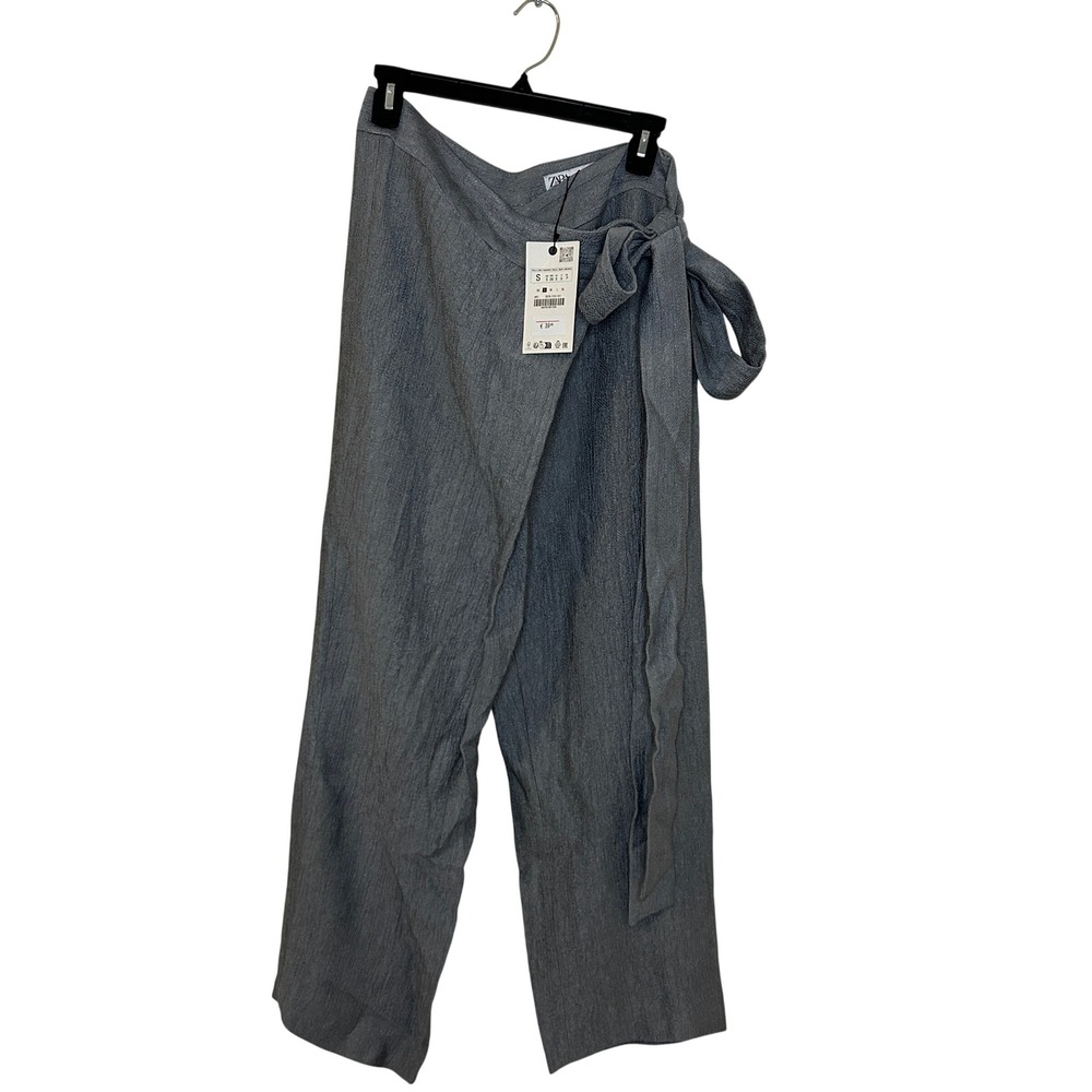 ZARA Gray Wrap Linen Blend Palazzo Pants Size S - Picture 2 of 11